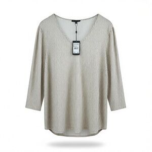 NWT Adrianna Papell Size 2X Shirred shoulder Vertical Stripe V-Neck Blouse top
